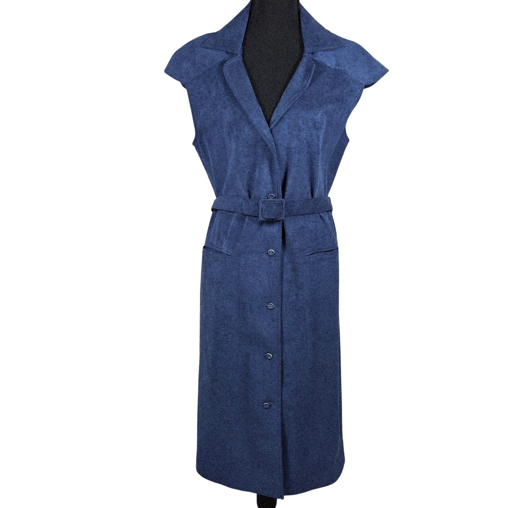Samuel Robert Peter Halisi Androu Vintage Blue‎ Faux Suede Belted Midi Dress 16